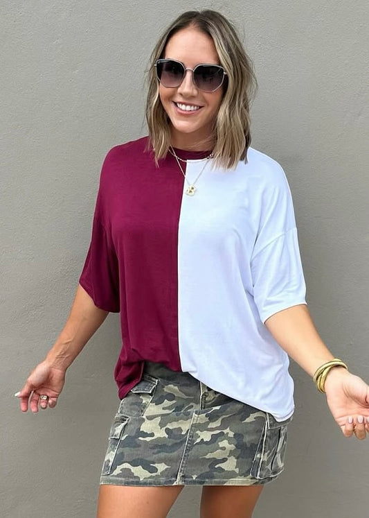 Show Your Pride Maroon Colorblock Tee
