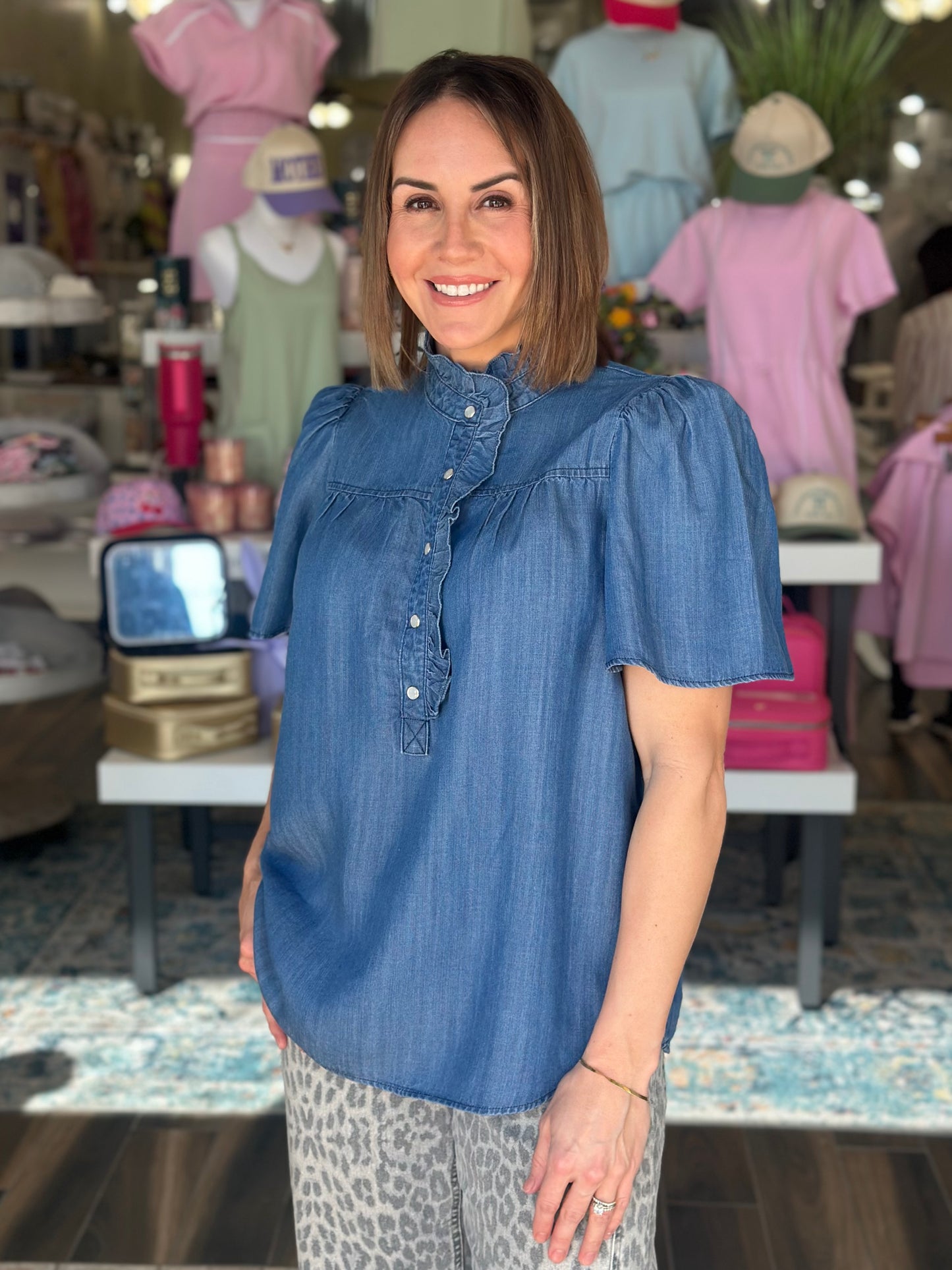 Southern Charm Denim Pearl Snap Top
