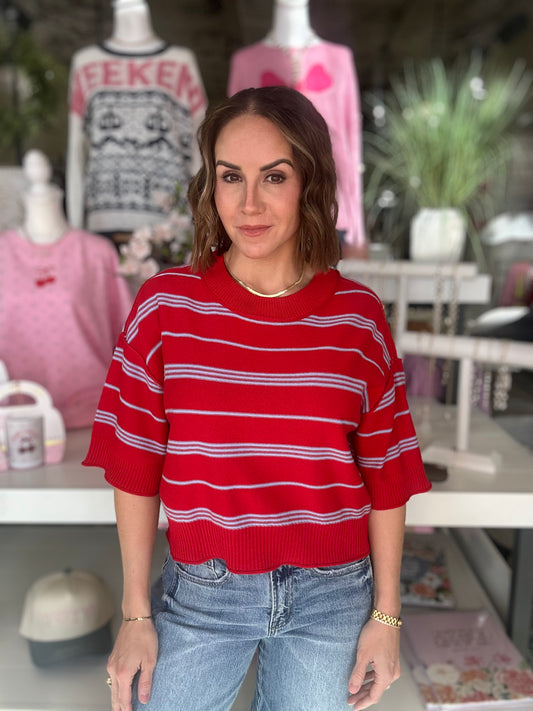 Warm Embrace Striped Top in Red