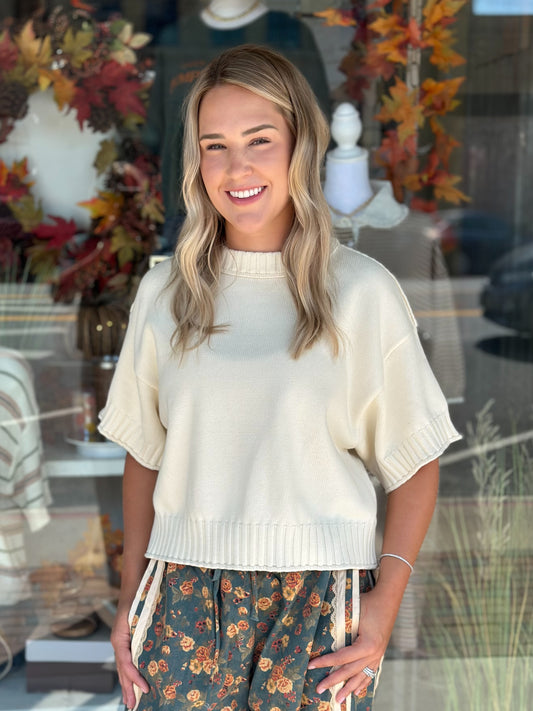 Downtown Cozy Sweater Top in Cream
