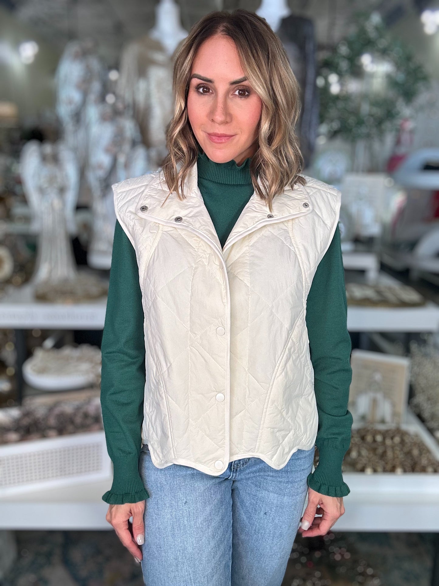 NEW! Cool Weather Ready puffer vest in cream