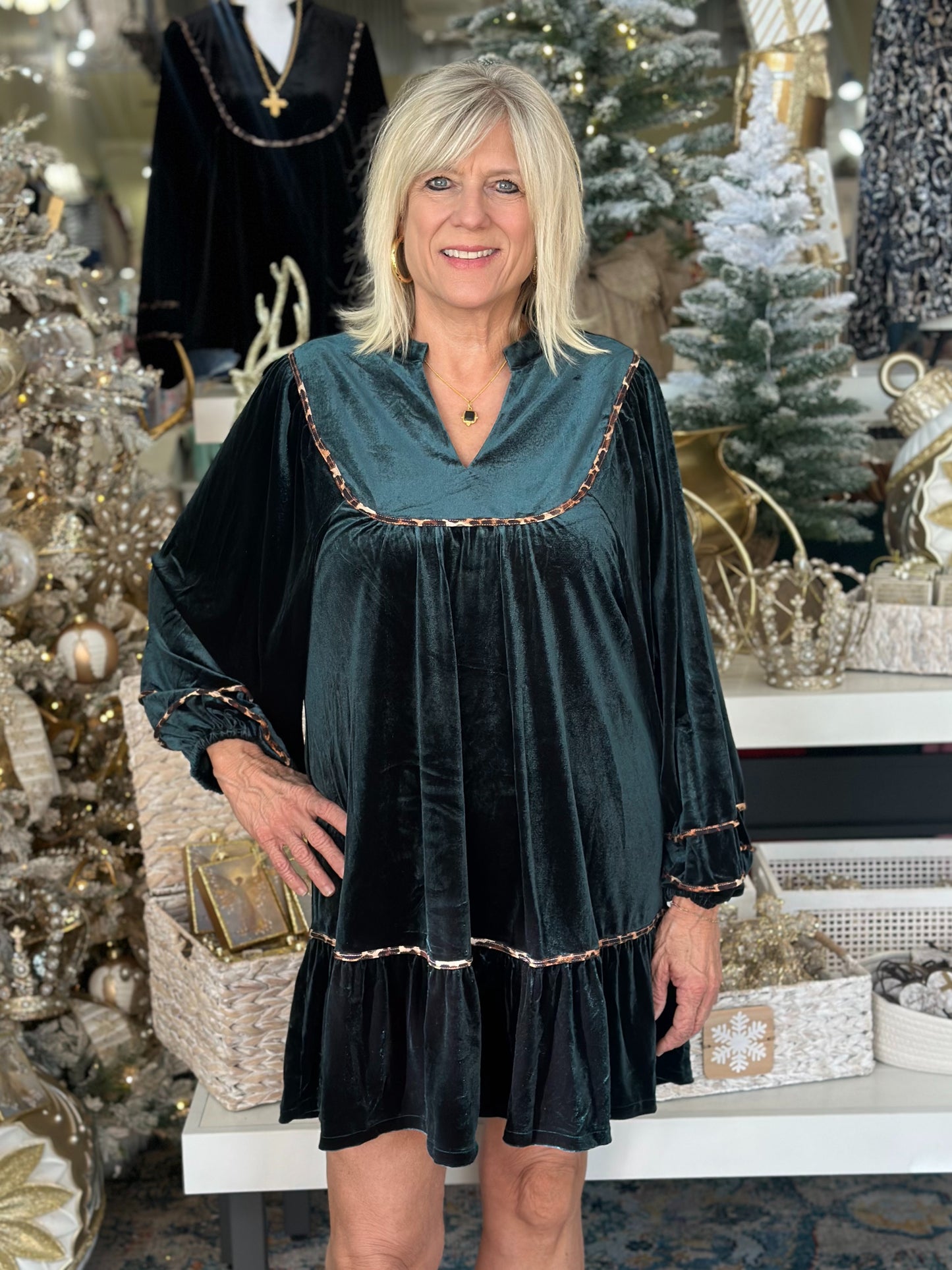 NEW! Holiday Charm Velvet Dress in Teal