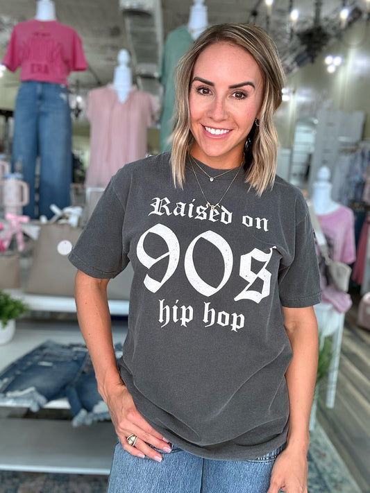 NEW! Raised on 90s Hip Hop tee in charcoal