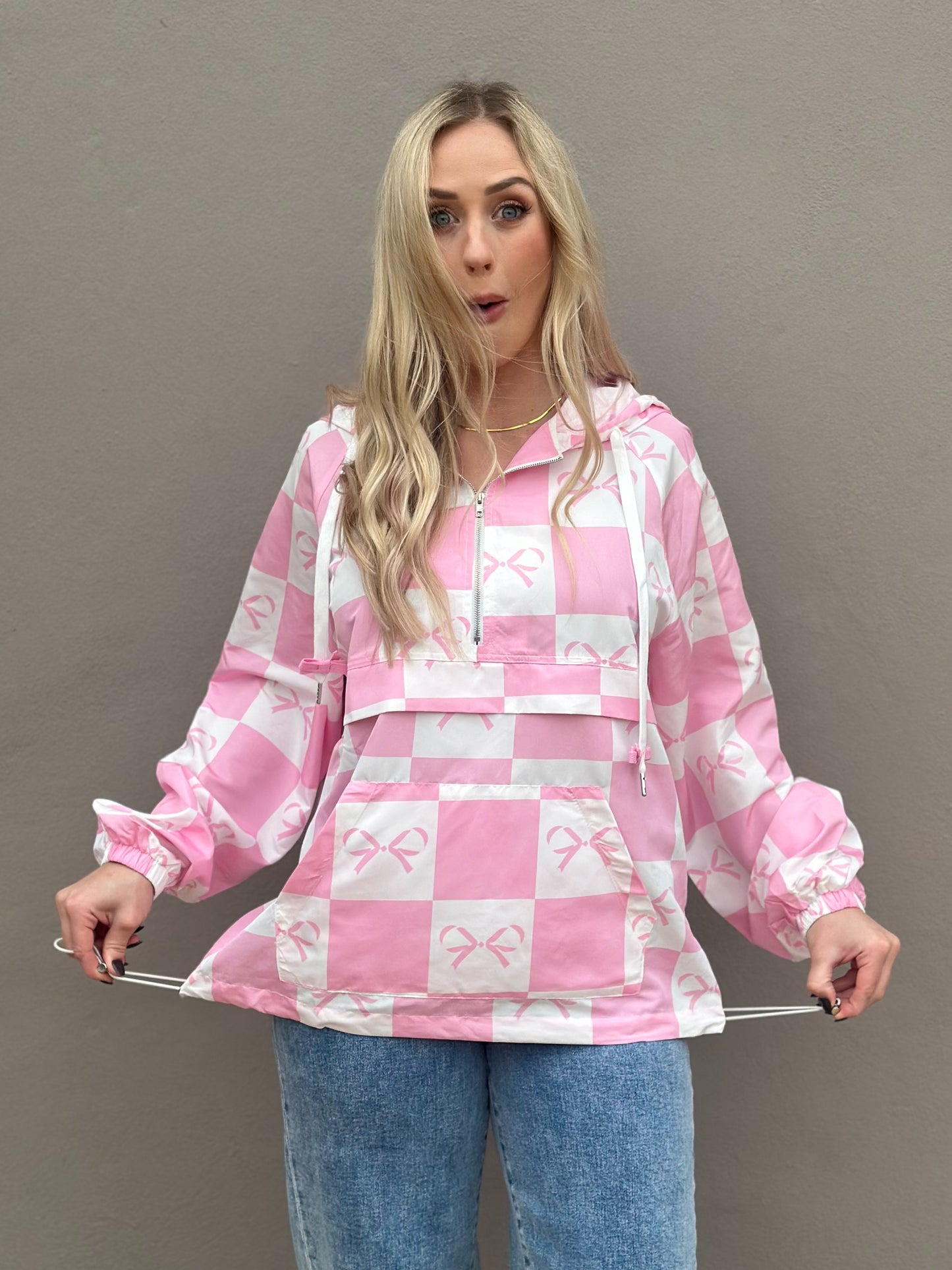 NEW! Better in Bows Windbreaker in pink/white