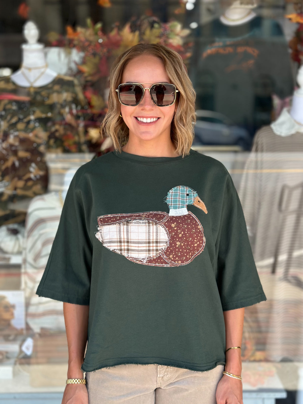 Patchwork Mallard Top in Hunter Green