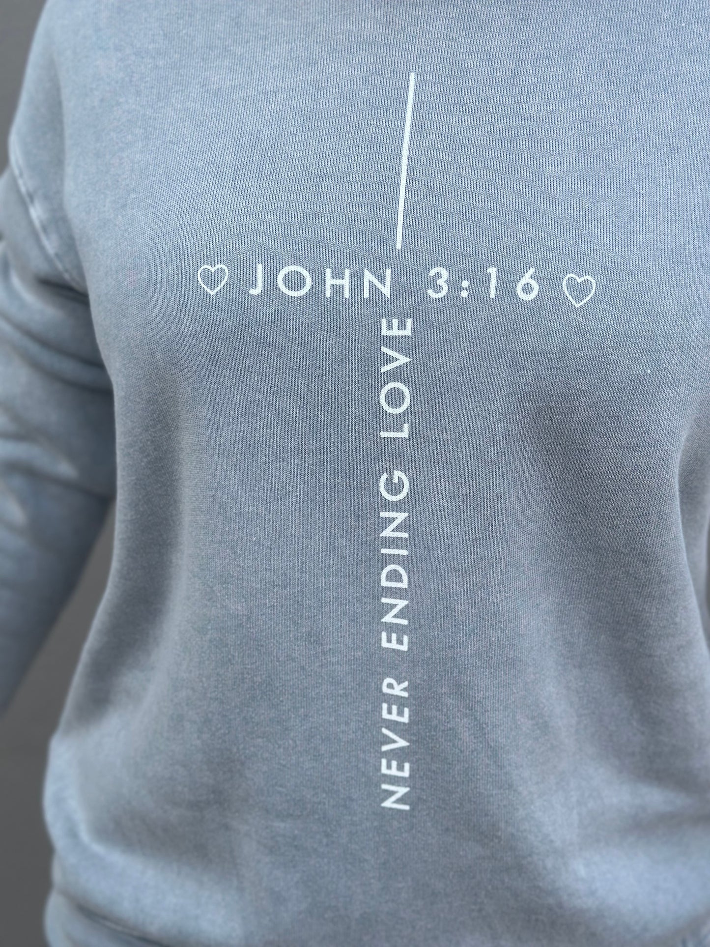 NEW! NEVER ENDING LOVE SWEATSHIRT in mineral heather gray