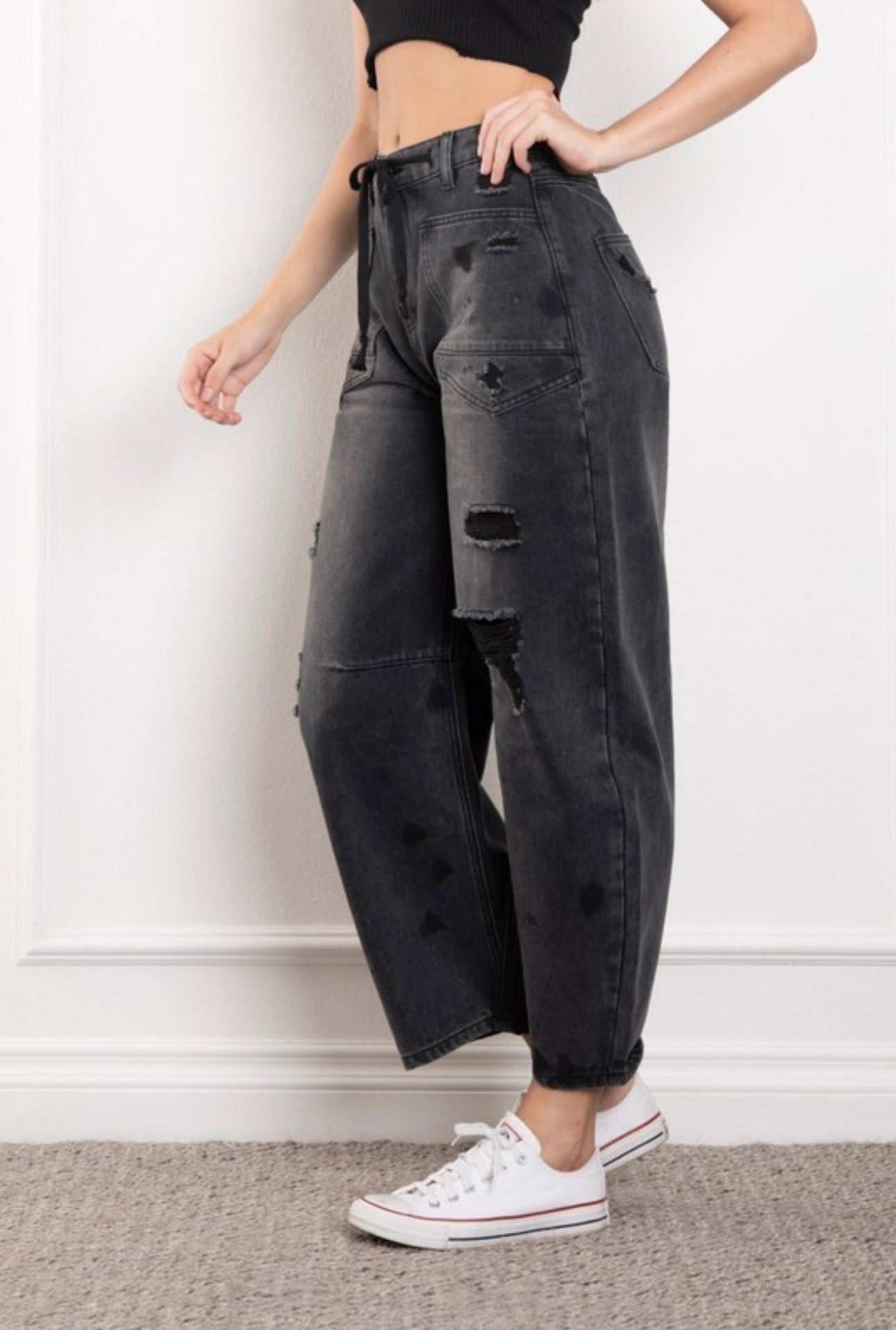Katrina Black Washed Barrel Jean