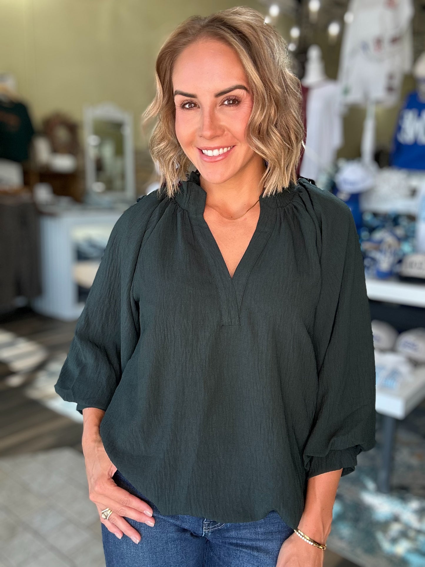 Fine in Forest Green Top