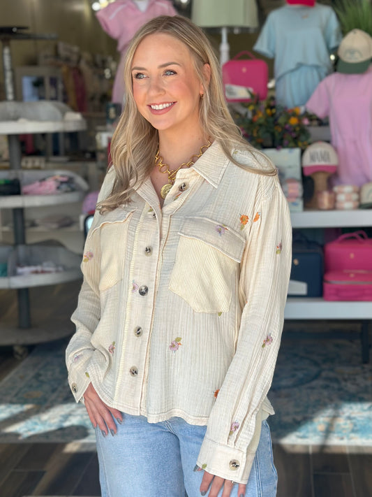 Garden of Flowers Button Top in Cream