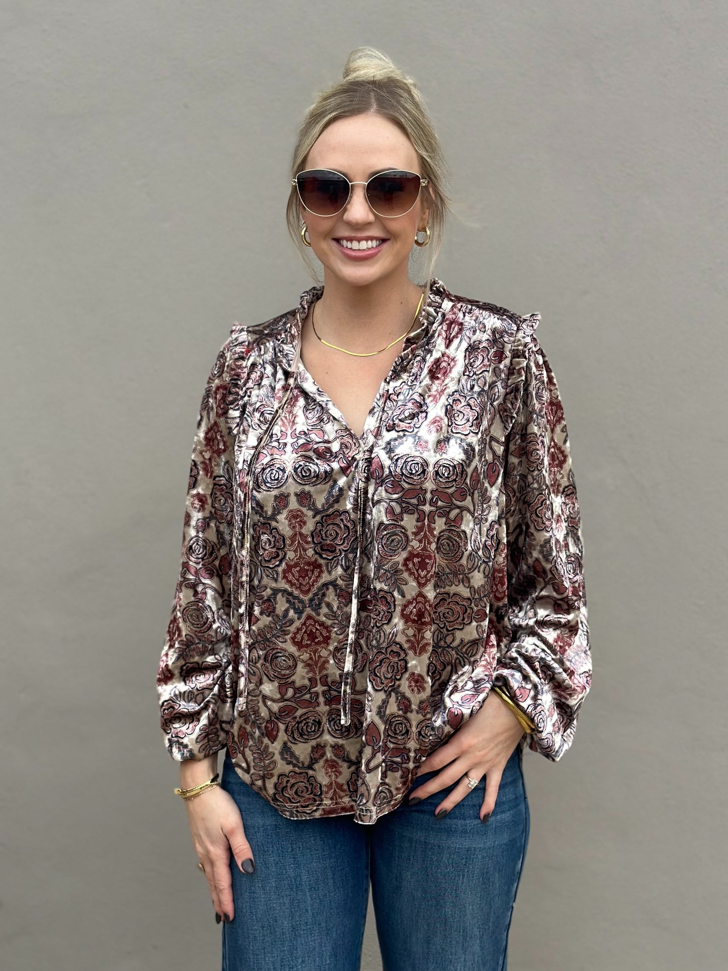 NEW! Delightful Days Floral Velvet Top