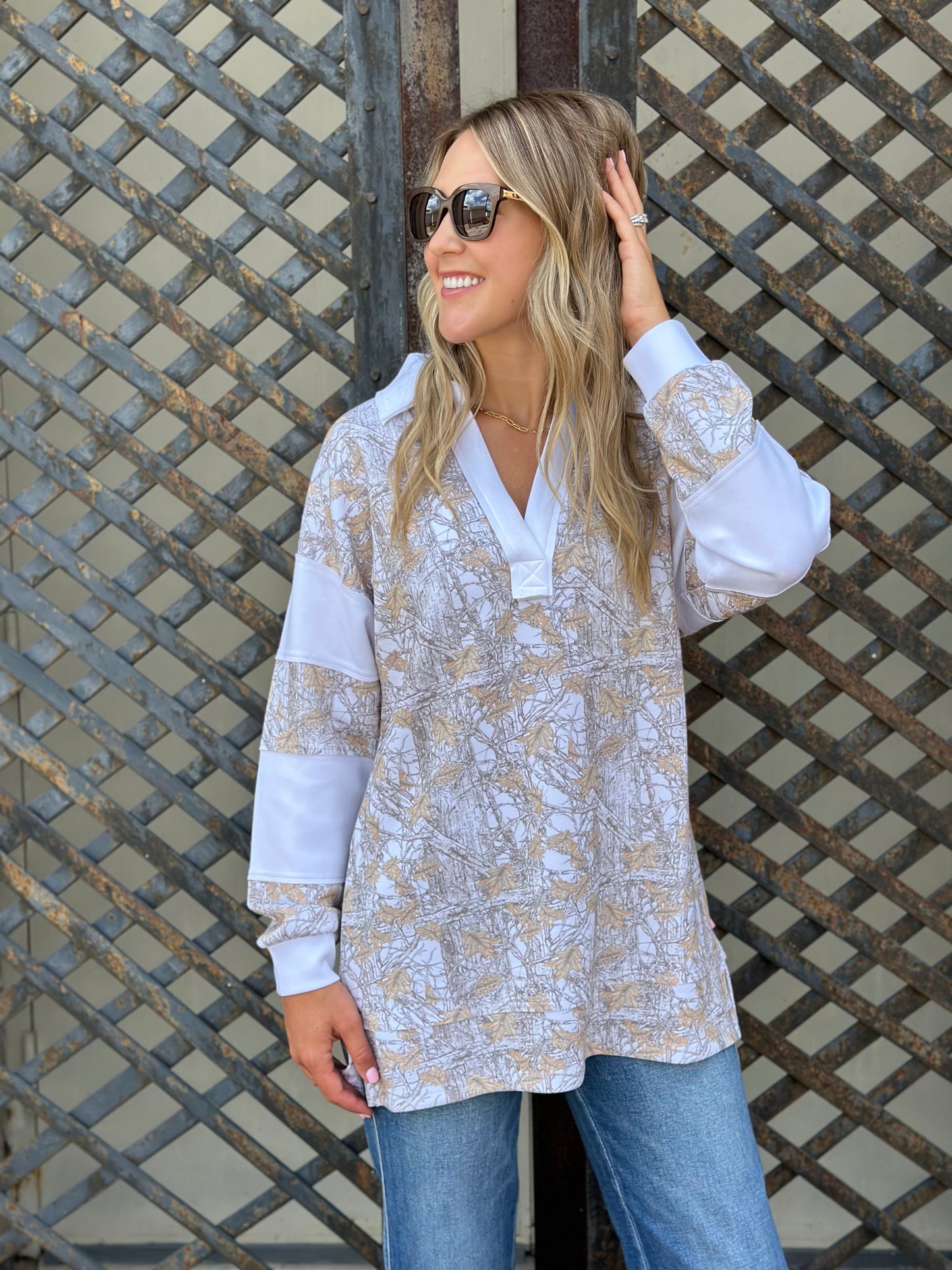 NEW! Cute In Camo Polo Pullover Top