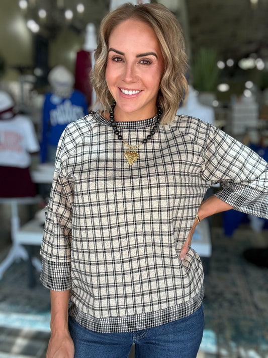 Cool Days Plaid Top in Oatmeal