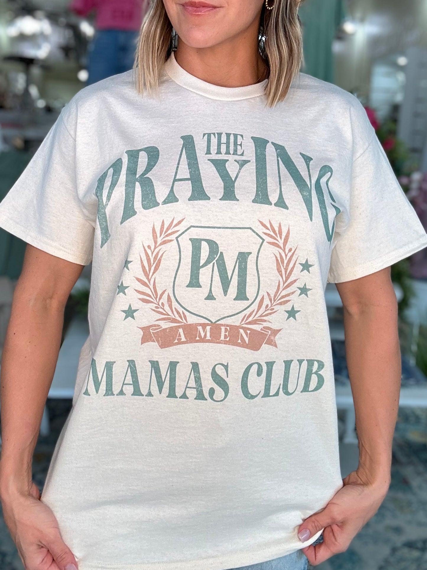 NEW! Praying Mamas Club oversized graphic tee in ivory