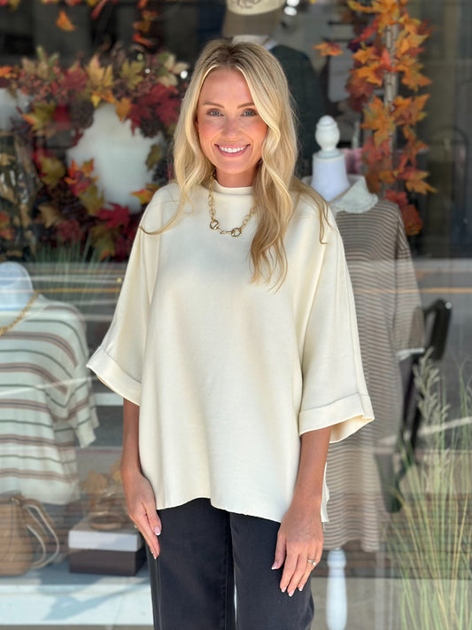 Polished Comfort Sweater Top in Cream