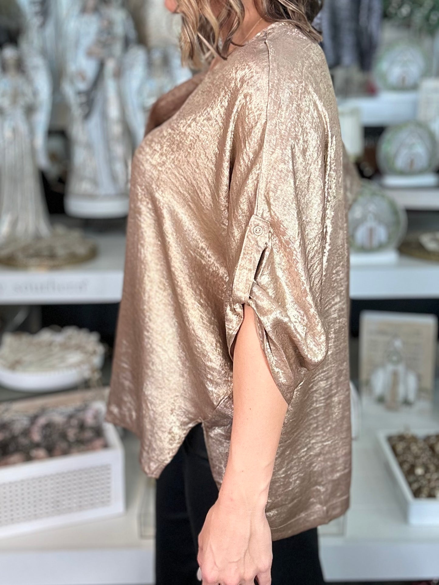 NEW! Glistening Metallic Top In Gold