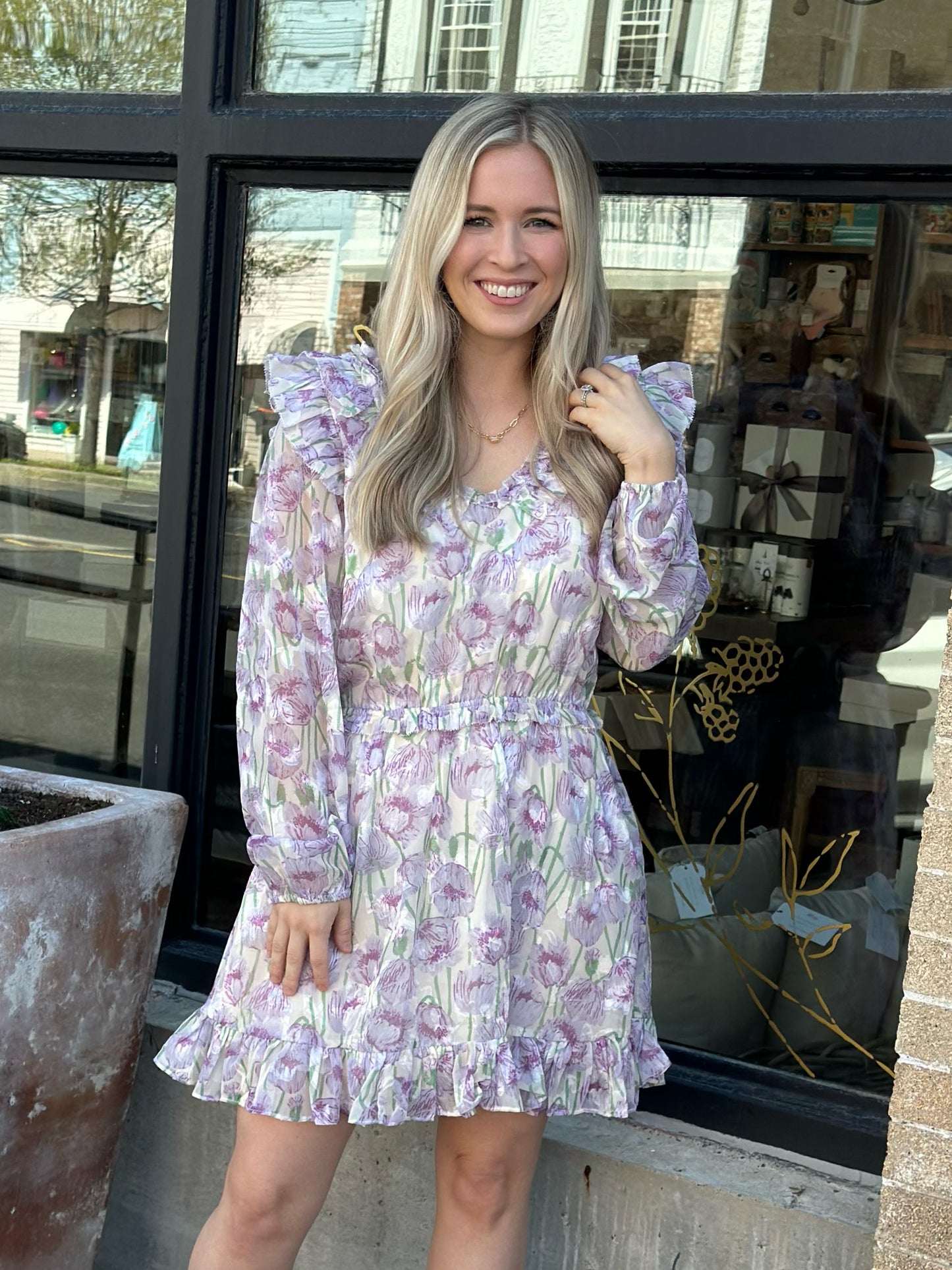 Leah Floral Lavender -Cream Chiffon