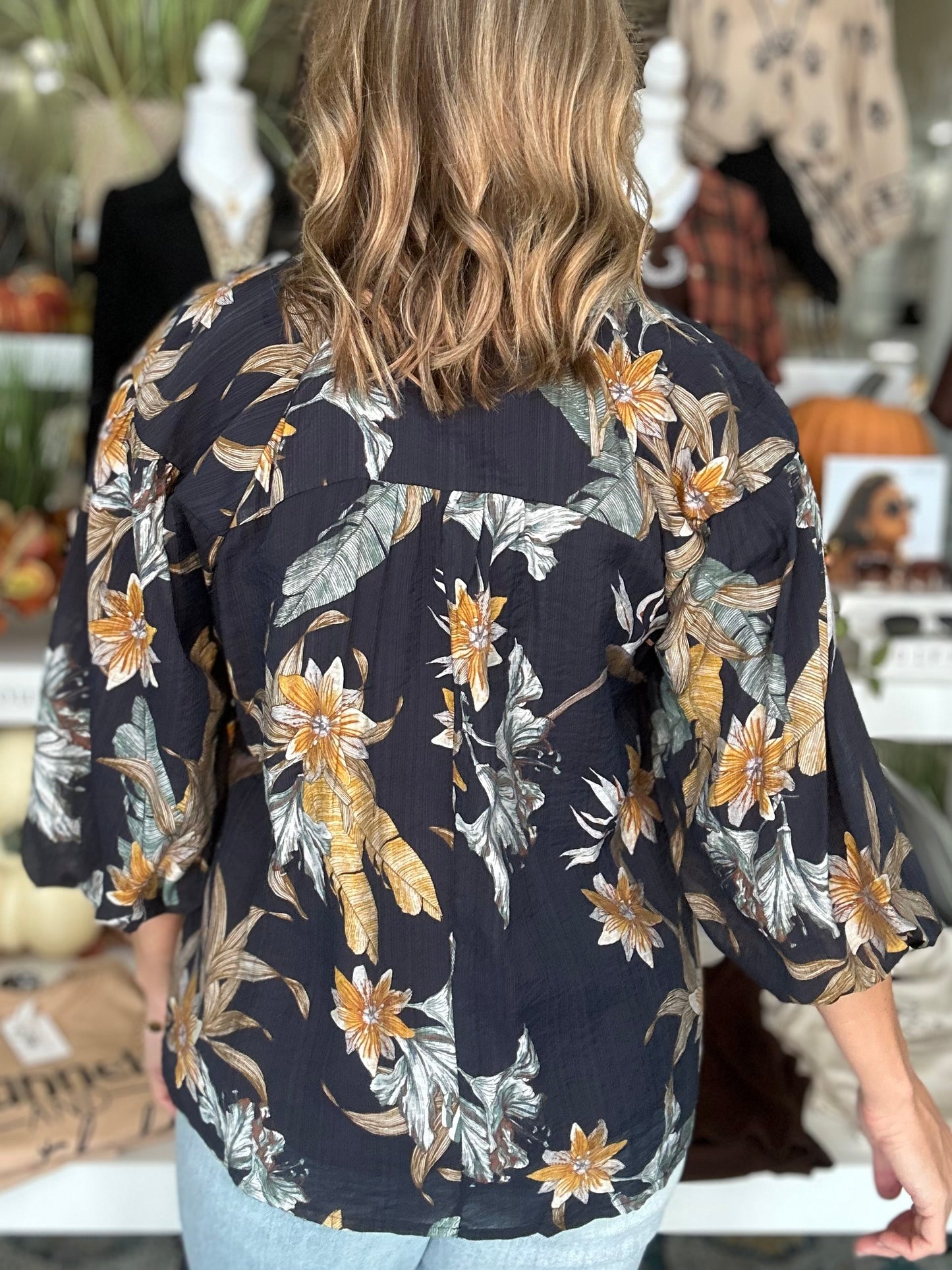 NEW! Nature's Floral Top in Navy