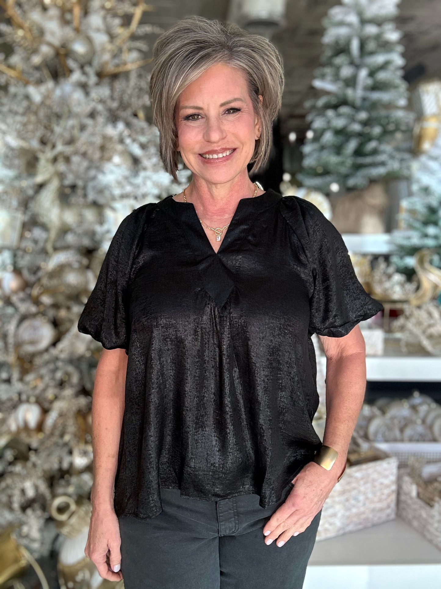 NEW! Merry in Metallic Top in Black