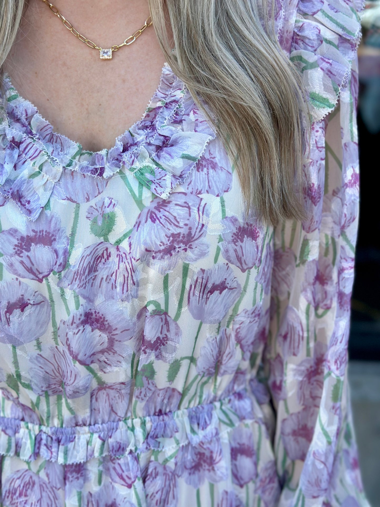 Leah Floral Lavender -Cream Chiffon