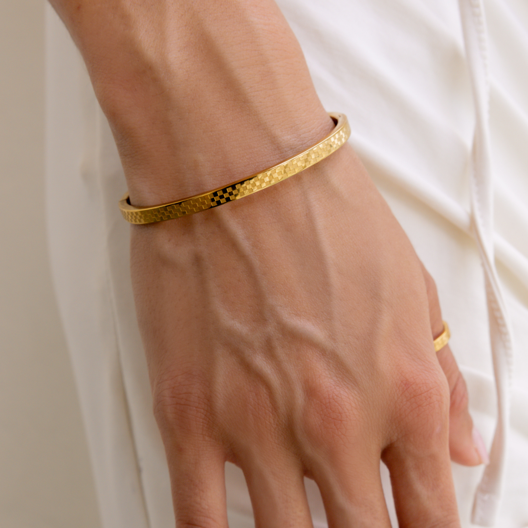 Brenda Grands Chess Waterproof Gold Bangle Bracelet
