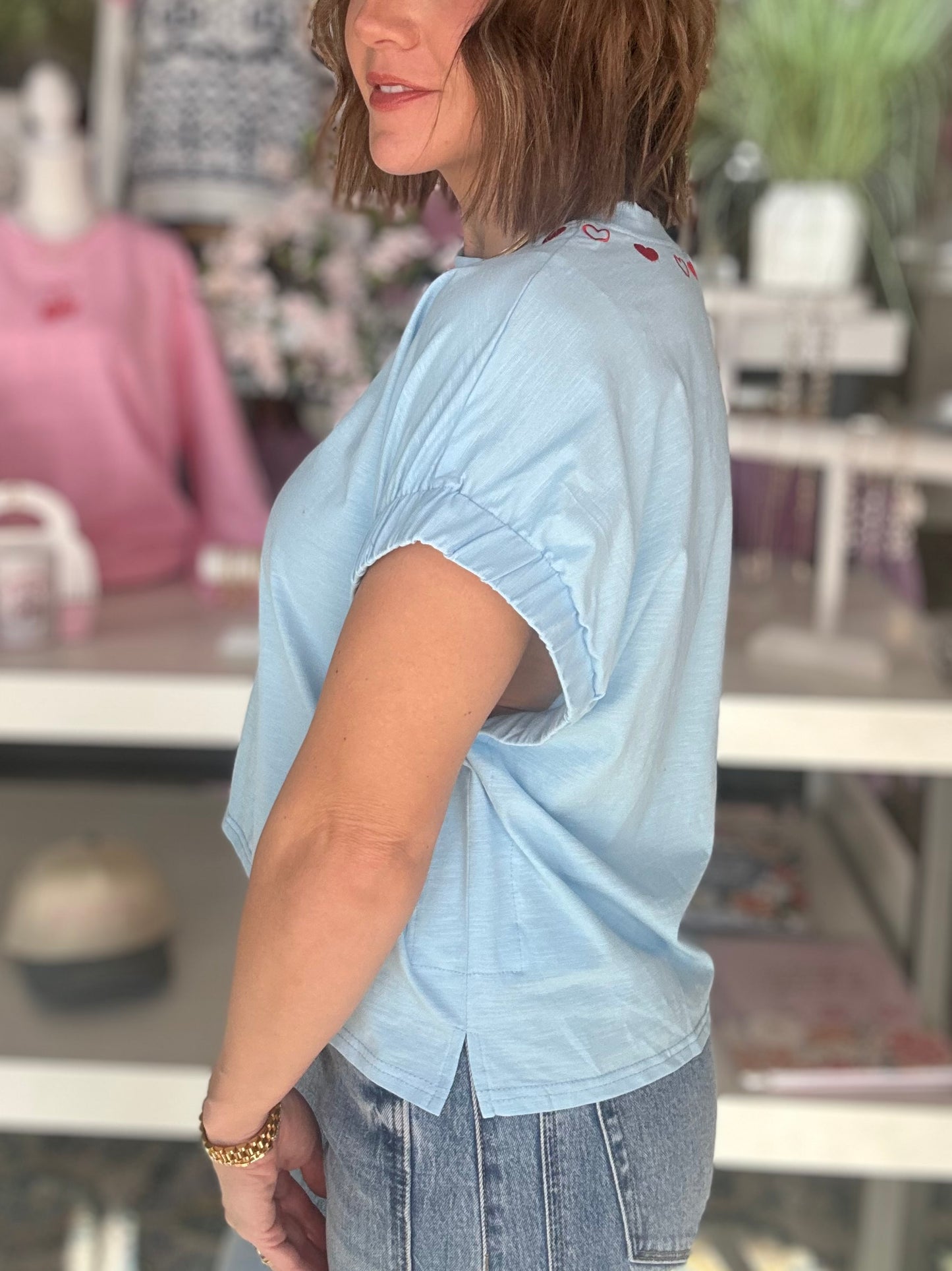 Candy Hearts Top in Sky Blue