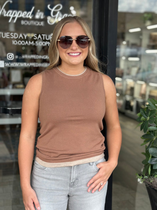 NEW! Layered Look Tank in Mocha