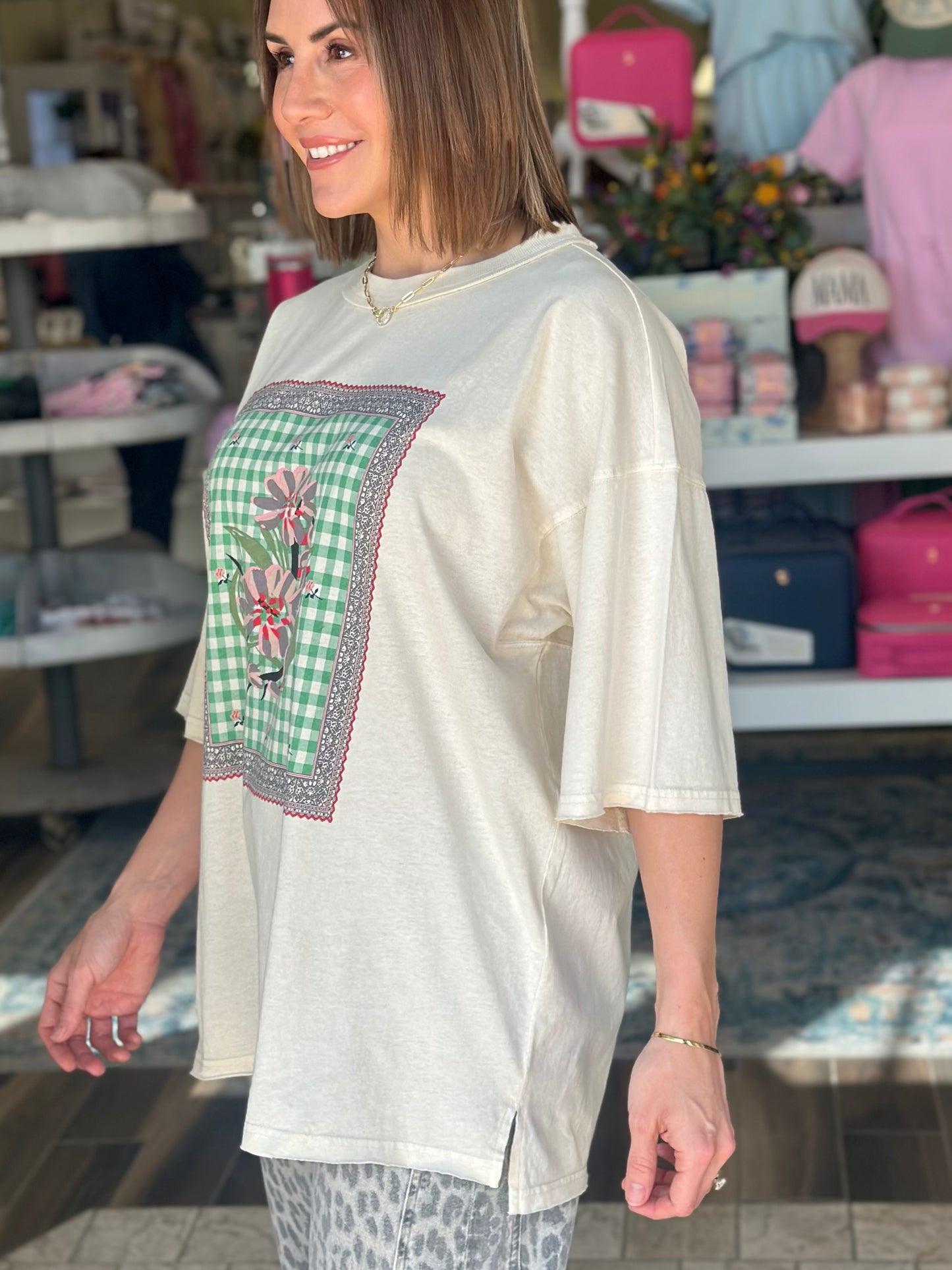 Framed Floral Oversized Tee