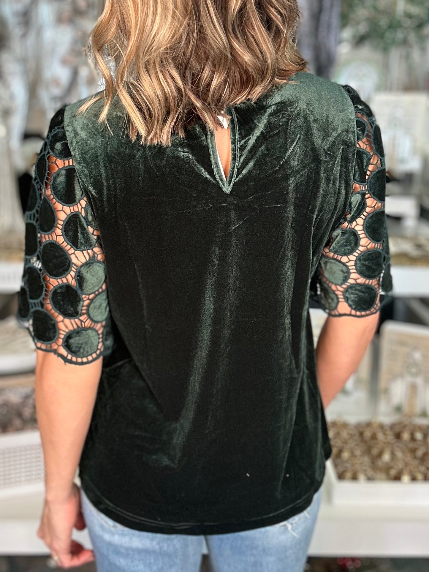 NEW! Home for The Holidays Velvet Top in Deep Green