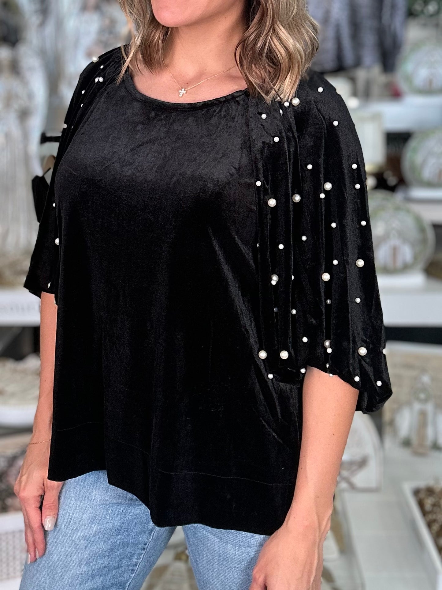 NEW! Feeling Glam Velvet Holiday Top in Black