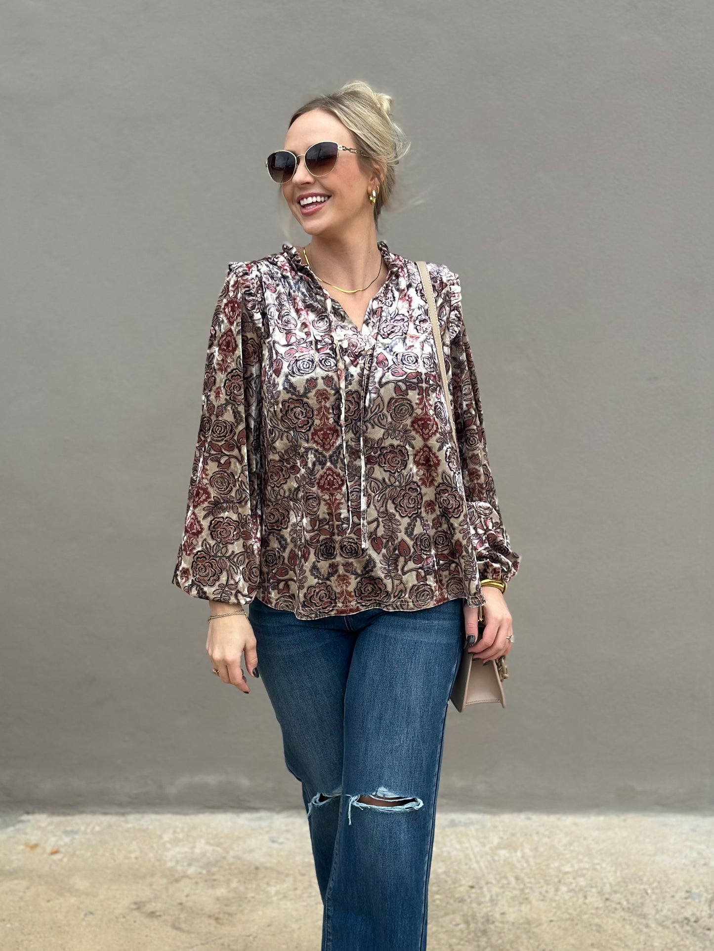 NEW! Delightful Days Floral Velvet Top