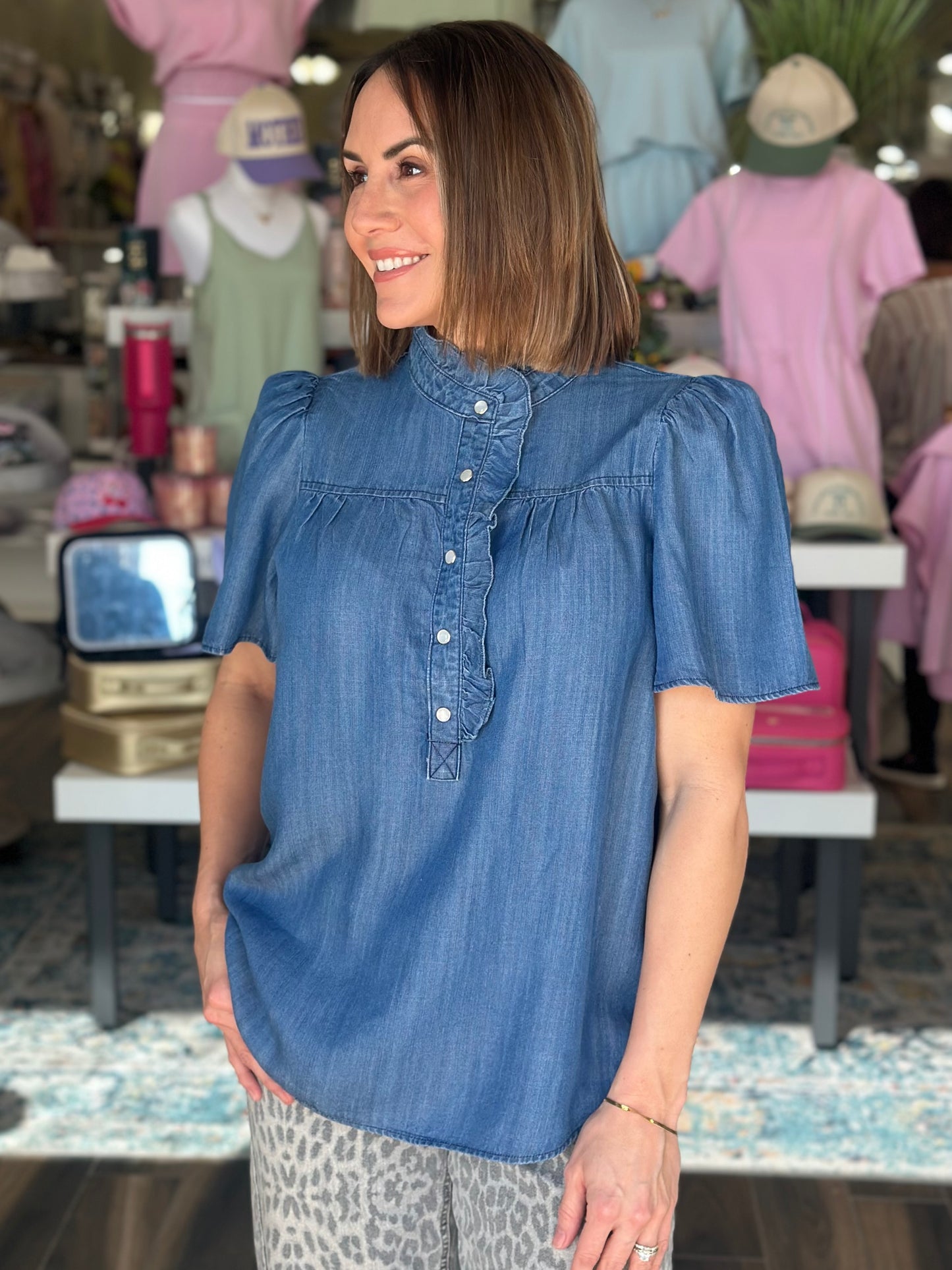 Southern Charm Denim Pearl Snap Top