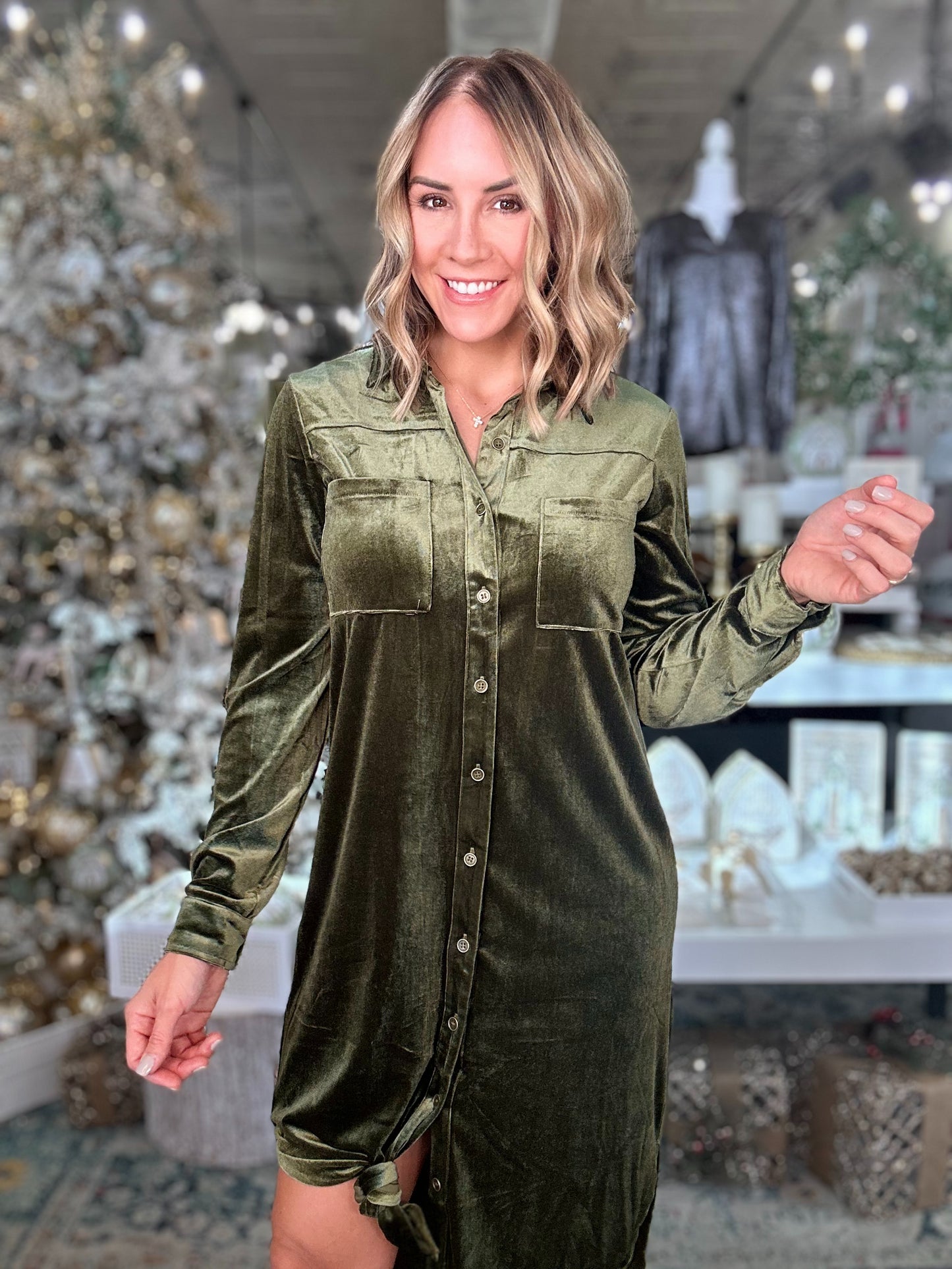 NEW! Always in Style Velvet Dress in Olive