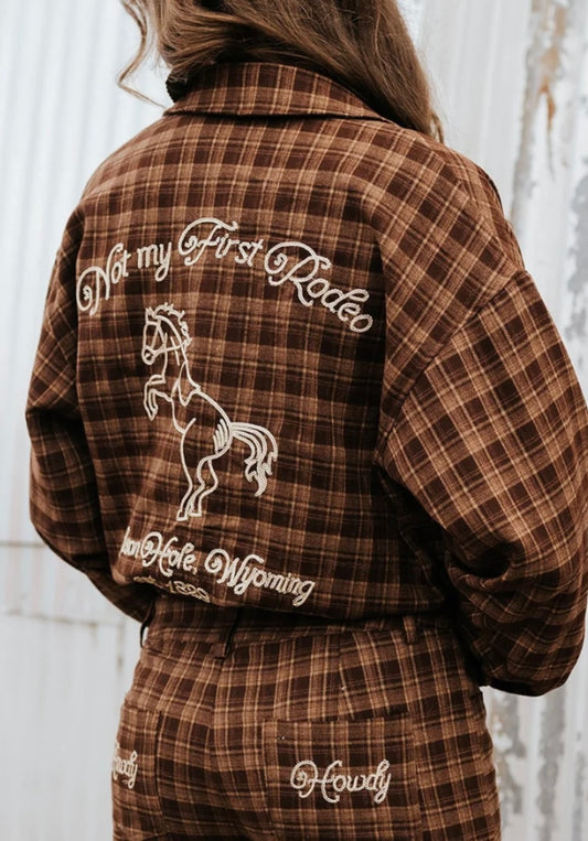 Howdy! Not My First Rodeo Plaid Jacket