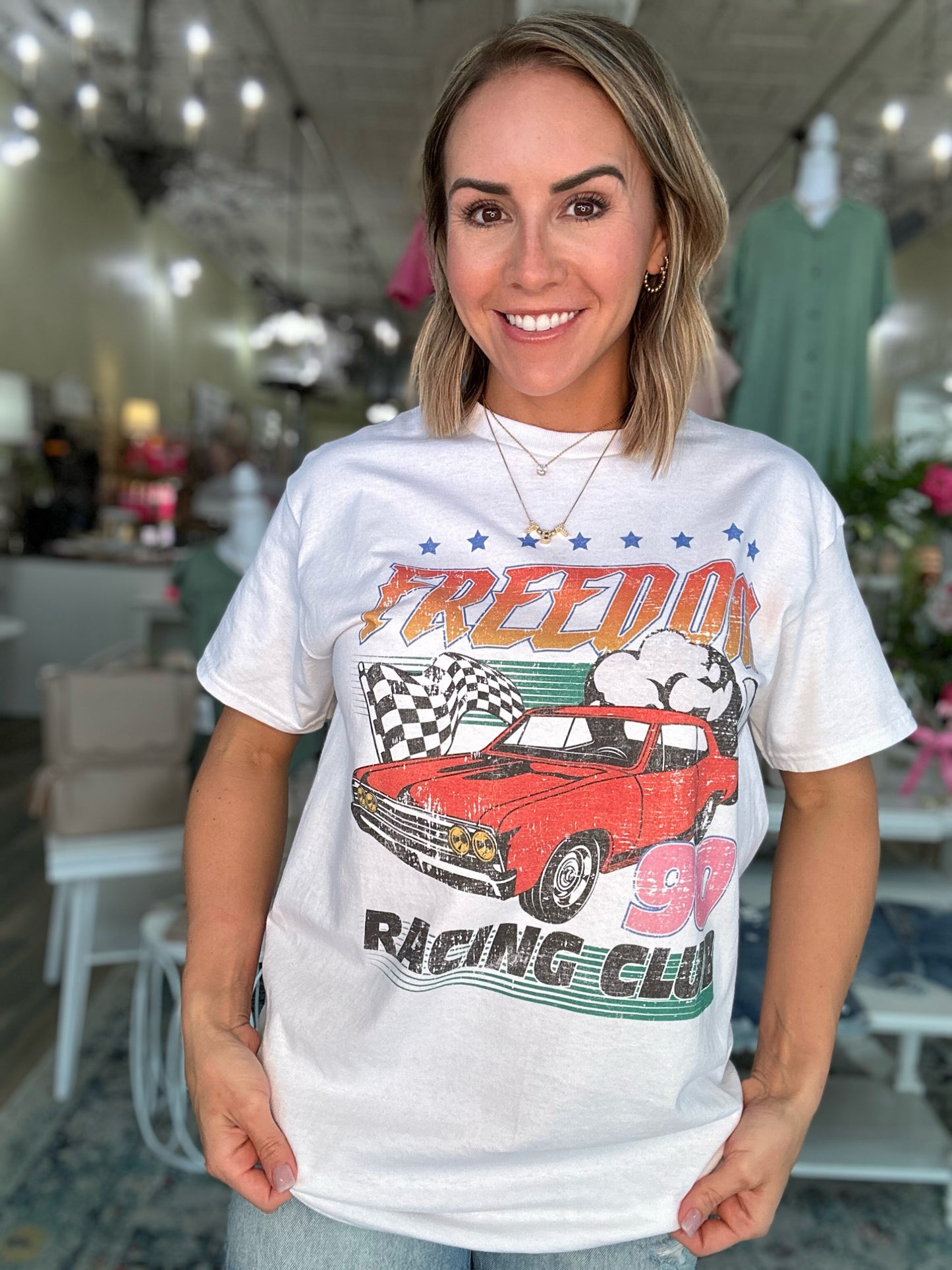 NEW! Vintage Retro Racing Club oversized graphic tee in white