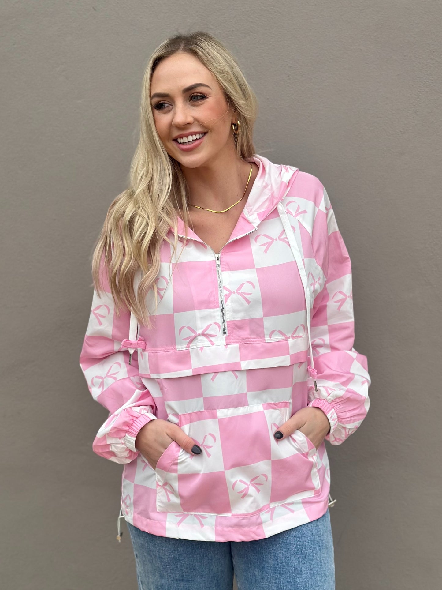 NEW! Better in Bows Windbreaker in pink/white