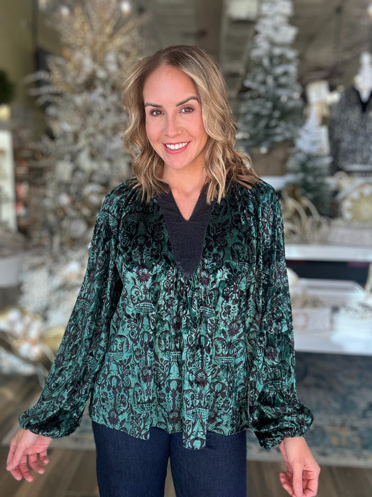 NEW! Royalty Velvet Top in Green