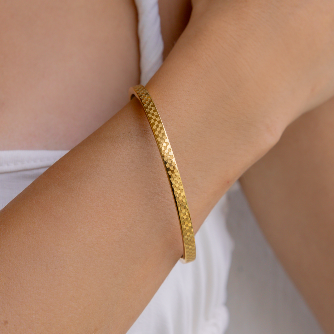 Brenda Grands Chess Waterproof Gold Bangle Bracelet