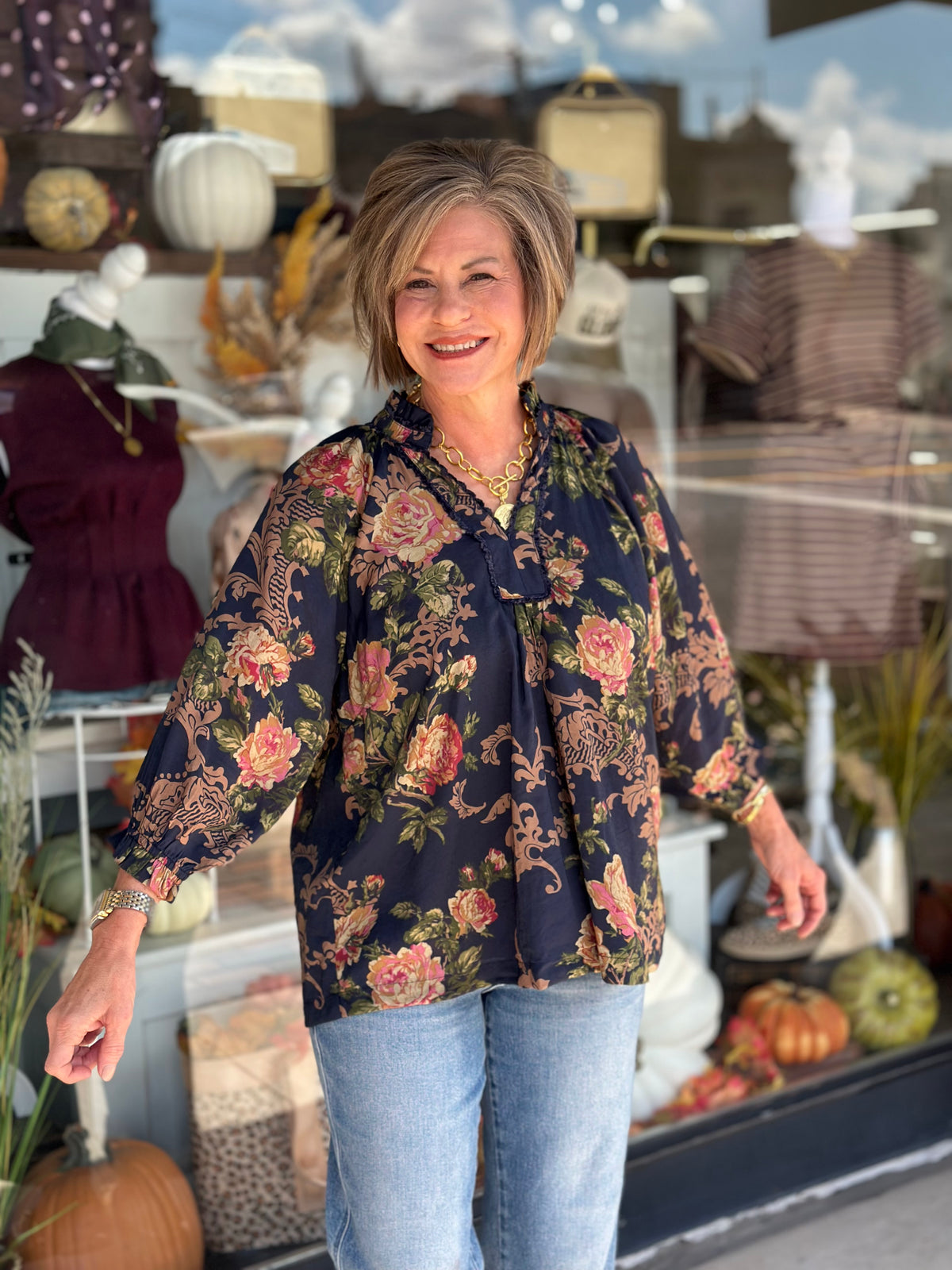 Victorian Floral Navy Top