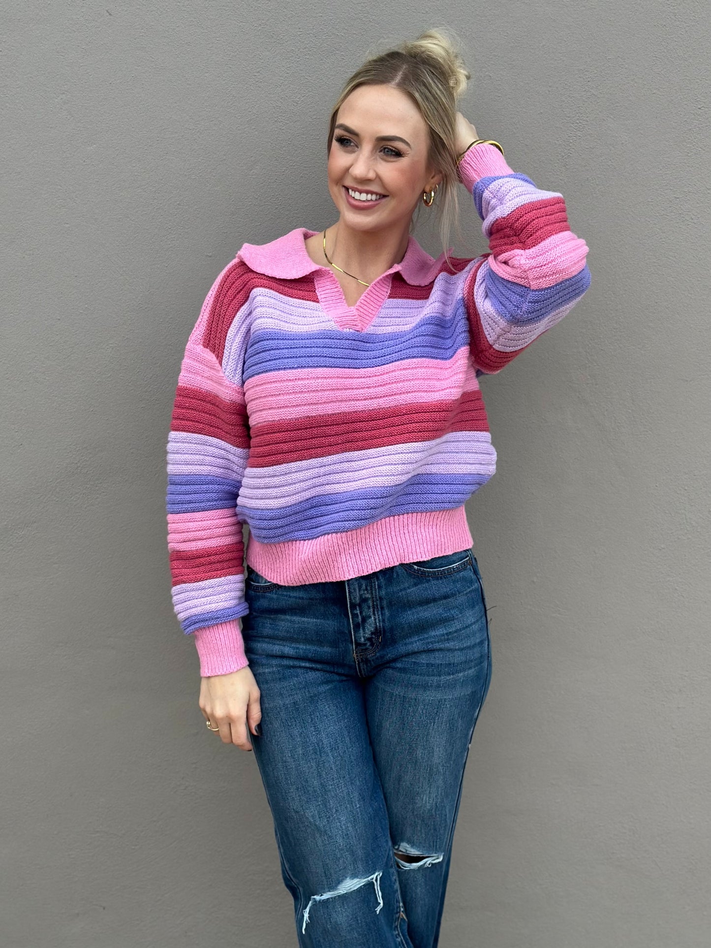 NEW! Shades of Pink Striped Sweater Top