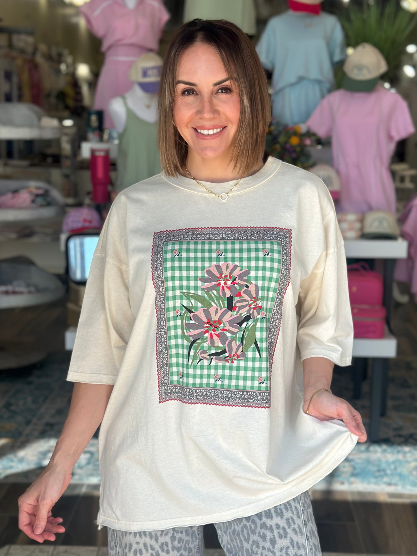 Framed Floral Oversized Tee