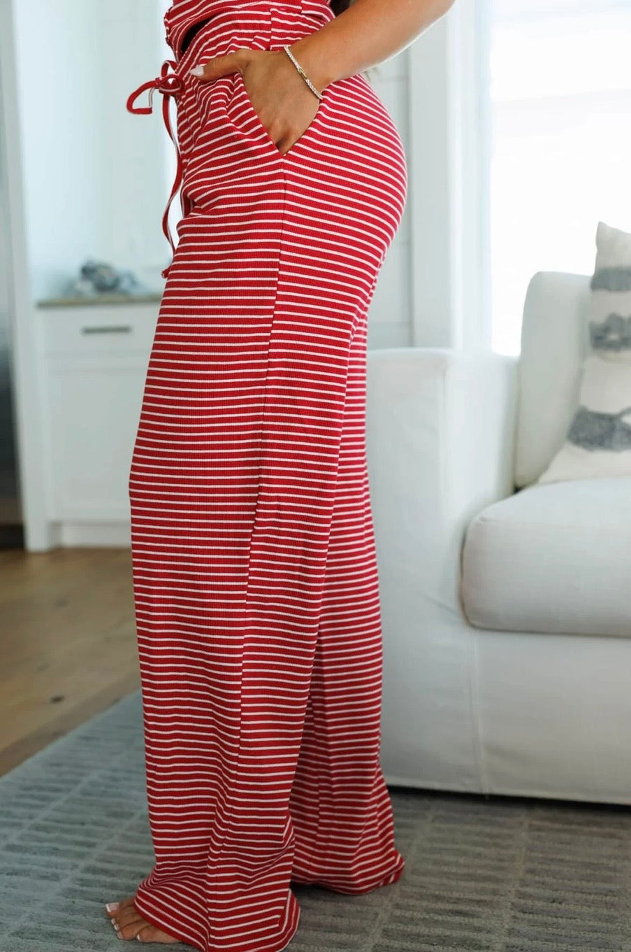 Radiant in Red Striped Pant Set