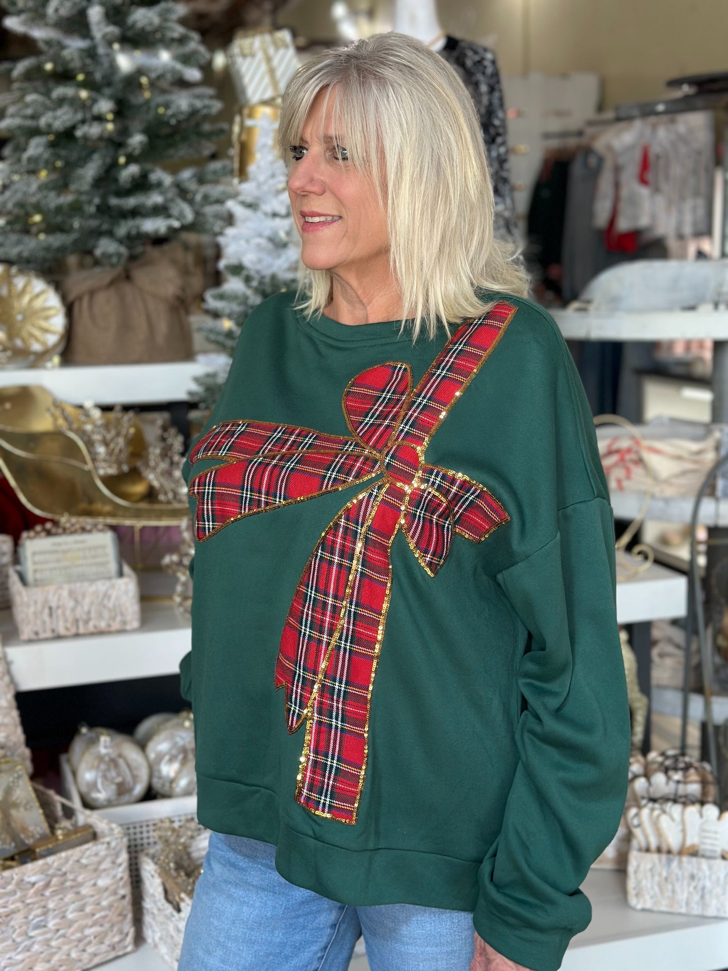 NEW! Pretty Plaid Bow Pullover Top