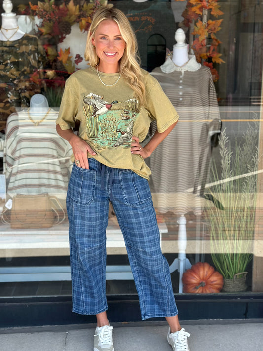 Happy Plaid Barrel Jean by Risen