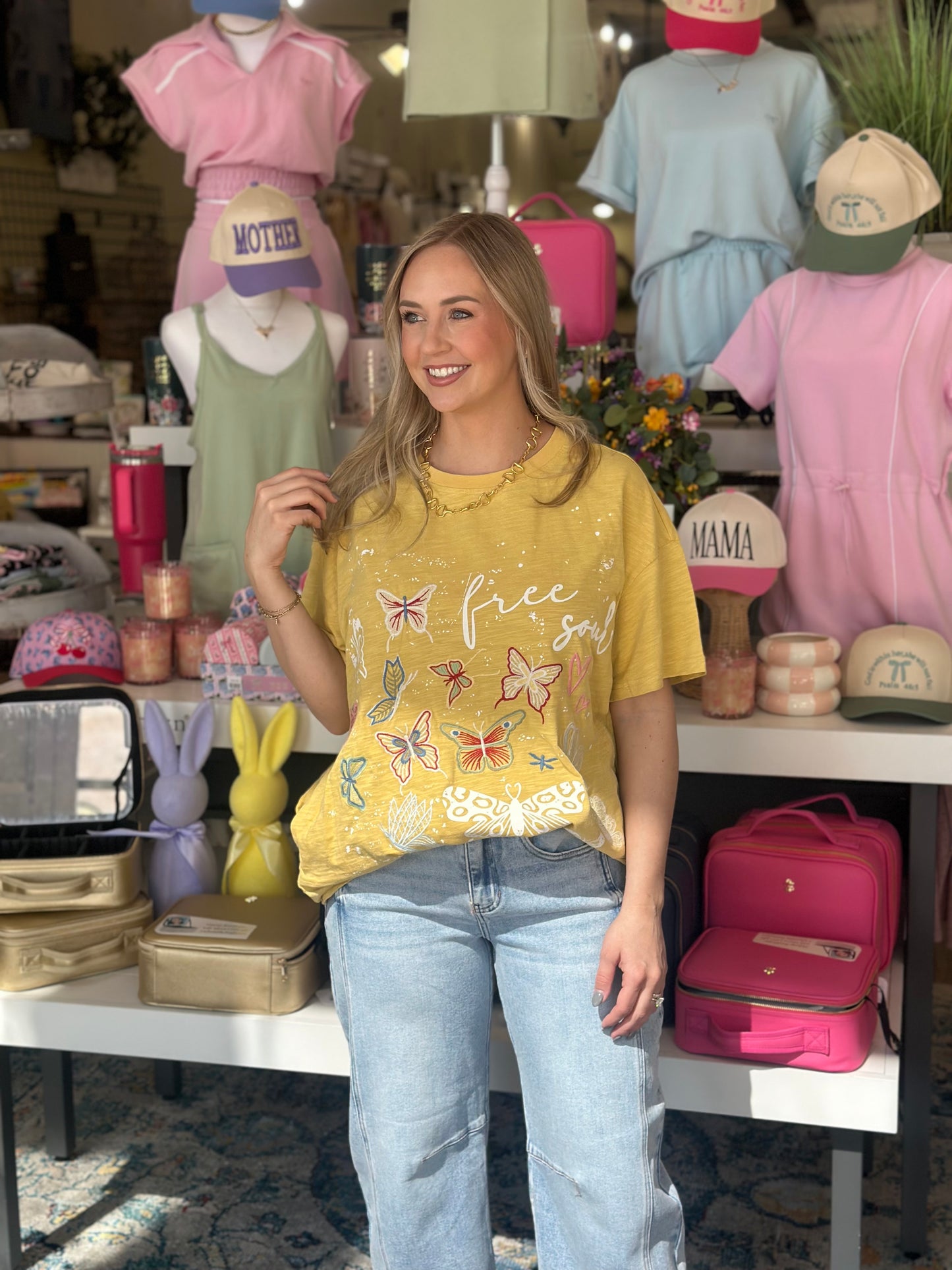 Butterfly Effect Embroidered Top in Mustard