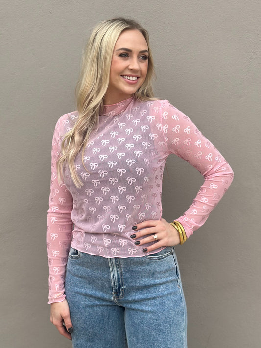 NEW! Sweeter with Bows Mesh Top in pink