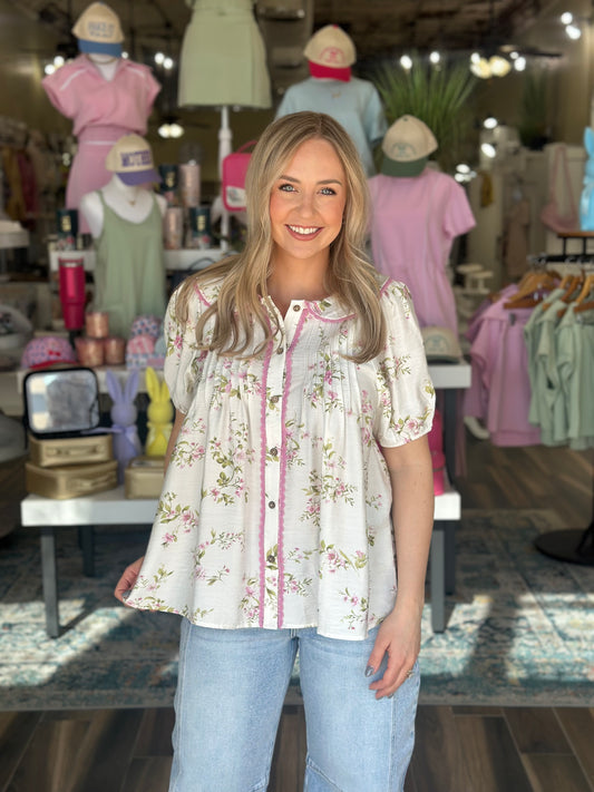 Spring Whisper Floral Top in White
