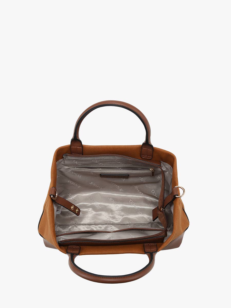Ximena Suede Satchel Purse in Brown