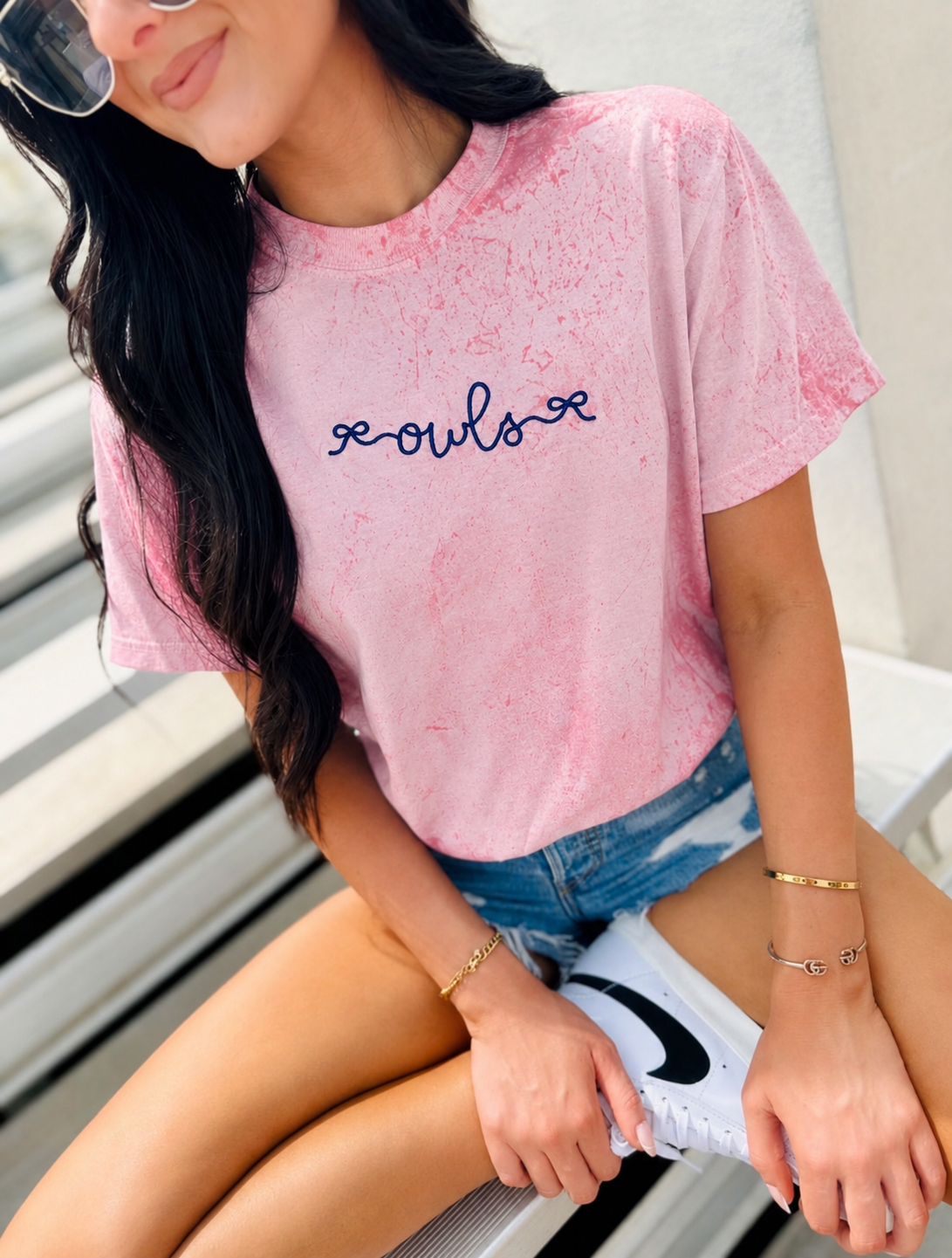 OWLS Bow Detail Tee in Pink