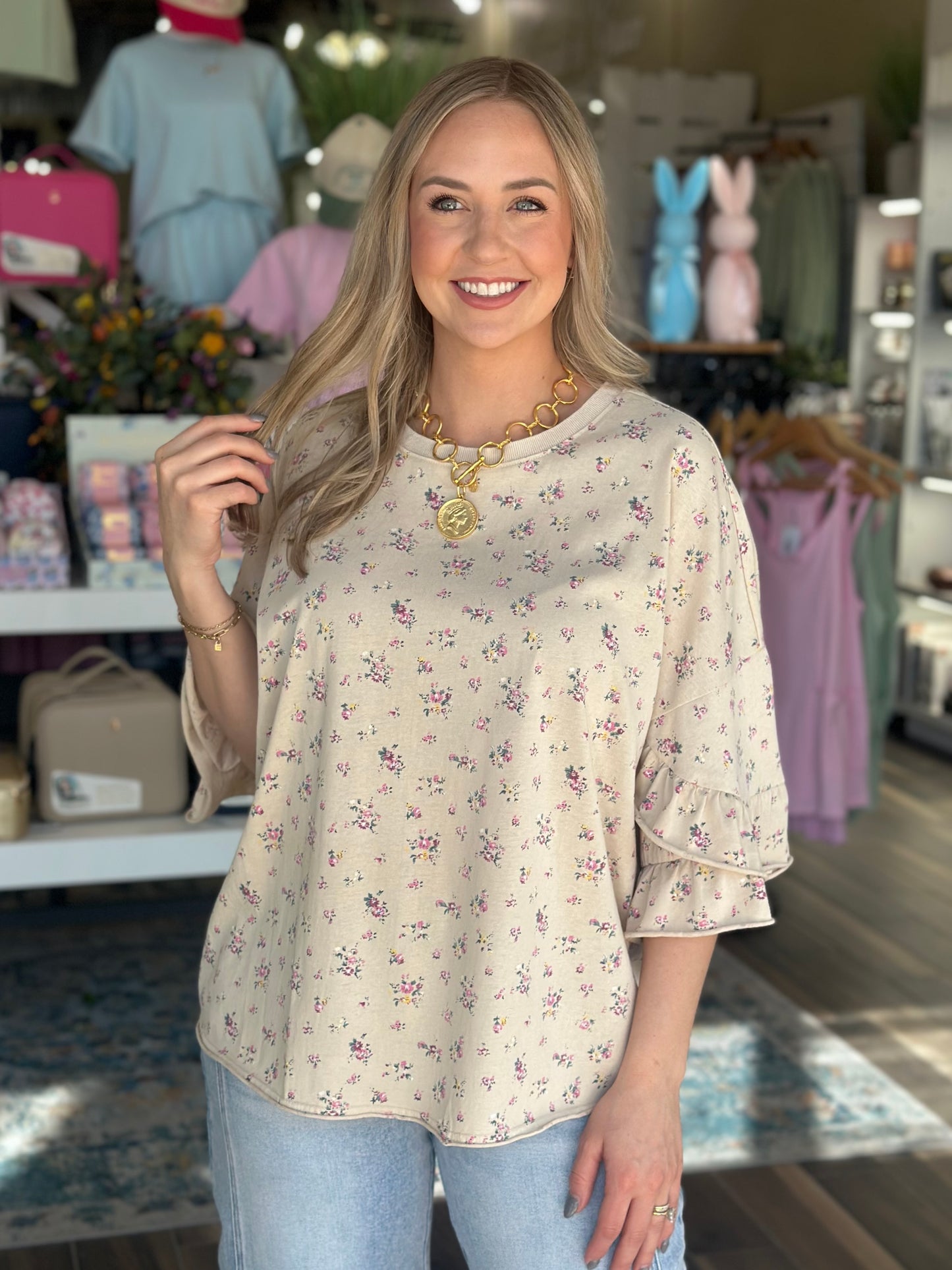 Floral Fields Top in Tan