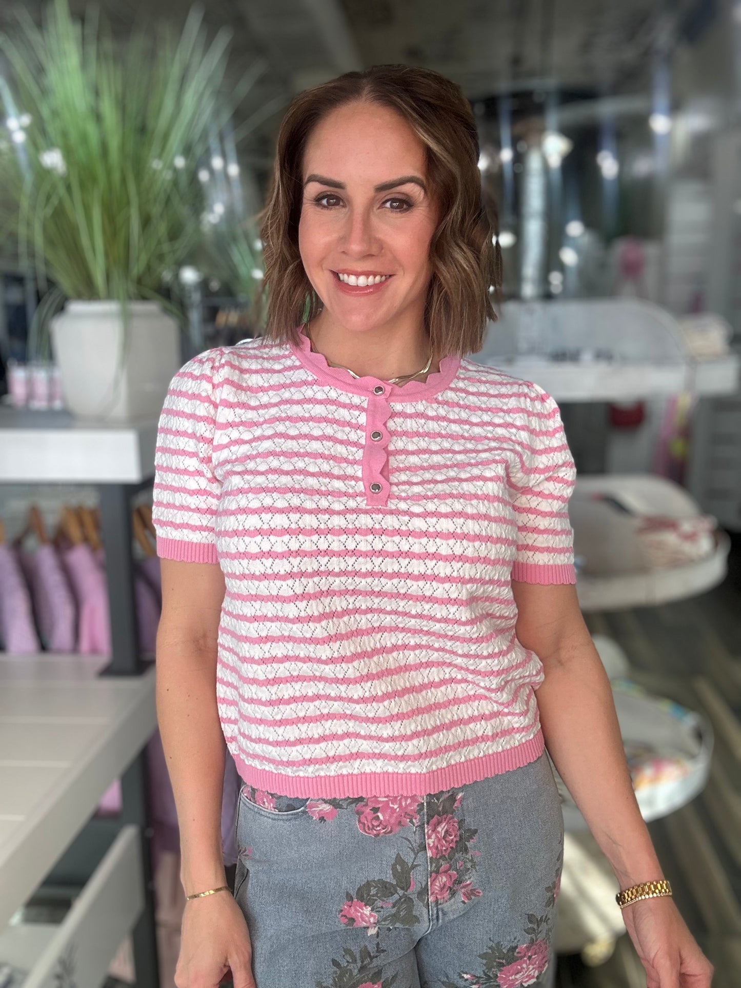 Lovebug Striped Sweater Top in Pink